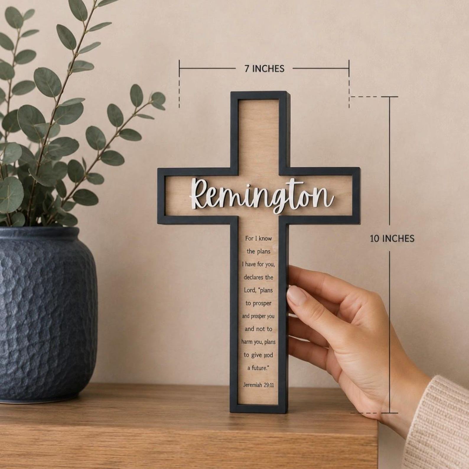 Personalized Wooden Cross, Custom Engraved Baptism Gift for Boy Girl, Nursery Decor