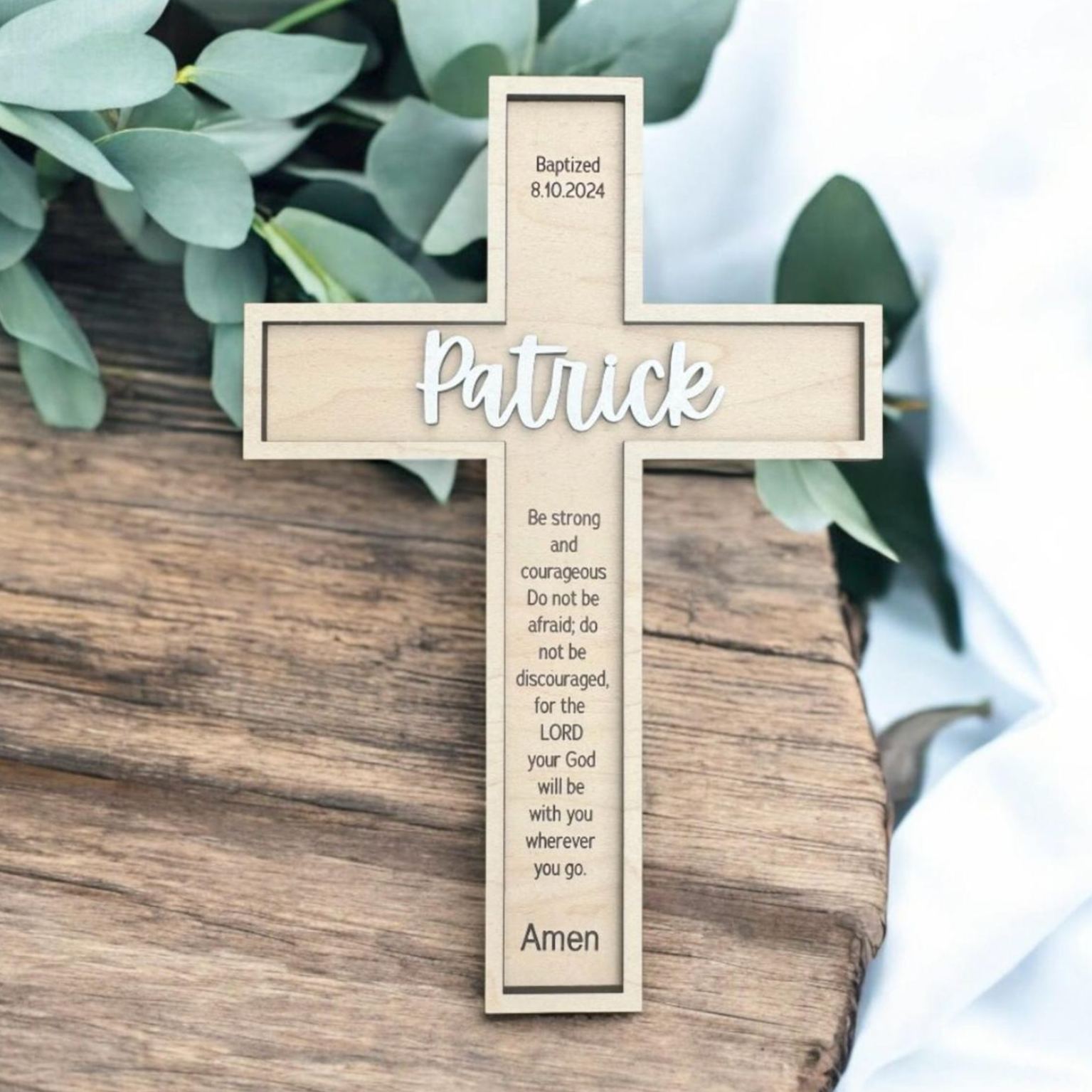Personalized Wooden Cross, Custom Engraved Baptism Gift for Boy Girl, Nursery Decor