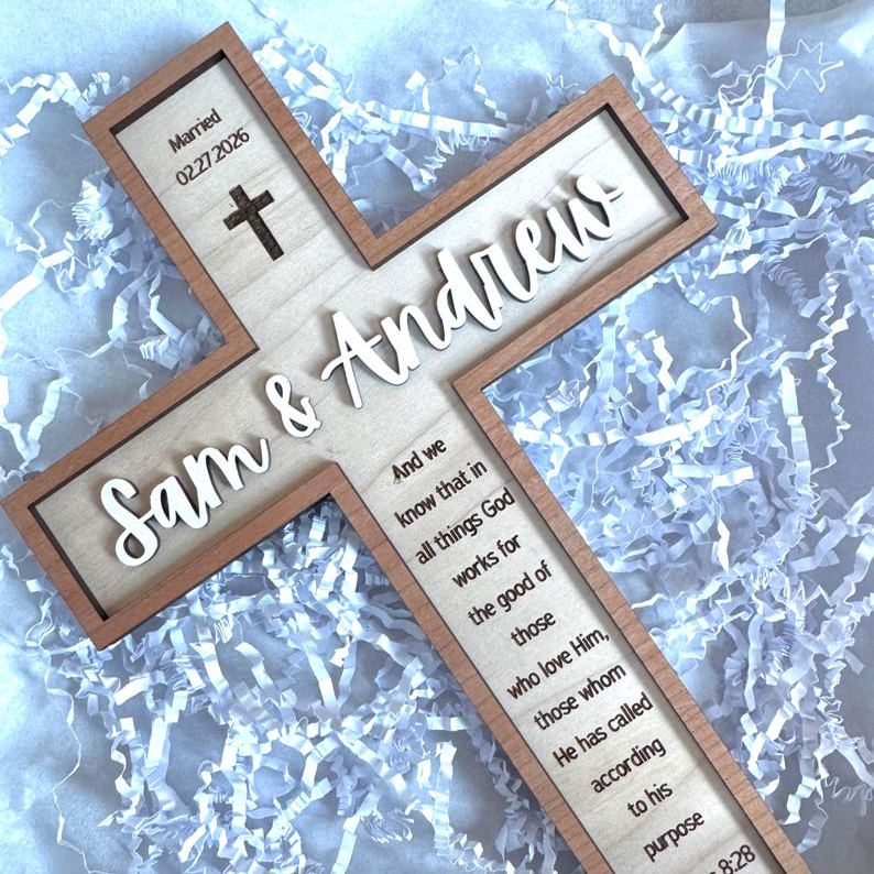 Personalized Wooden Cross, Custom Engraved Baptism Gift for Boy Girl, Nursery Decor