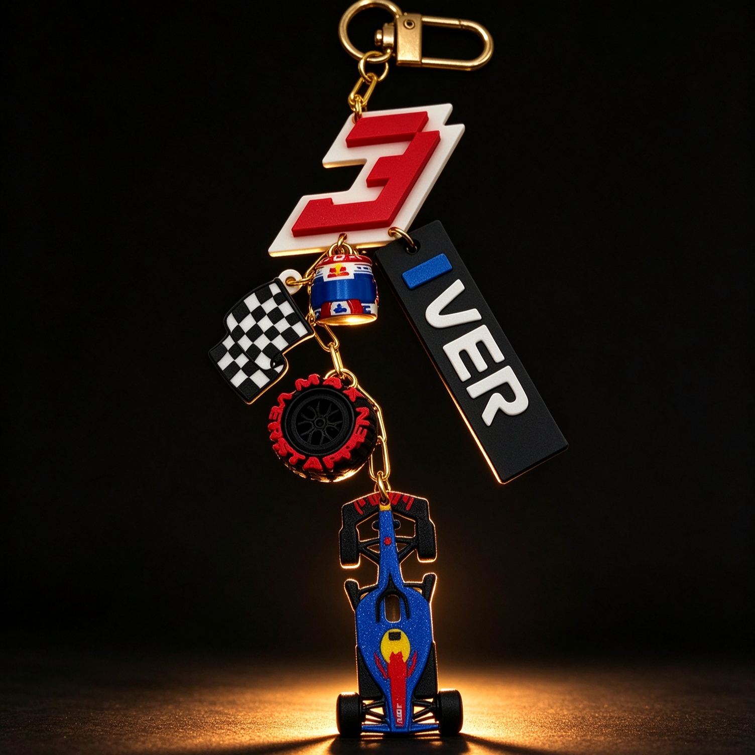 Motorsport Driver Bag Charm, Max Racing Helmet Race Car Checkered Flag Keychain Pendant