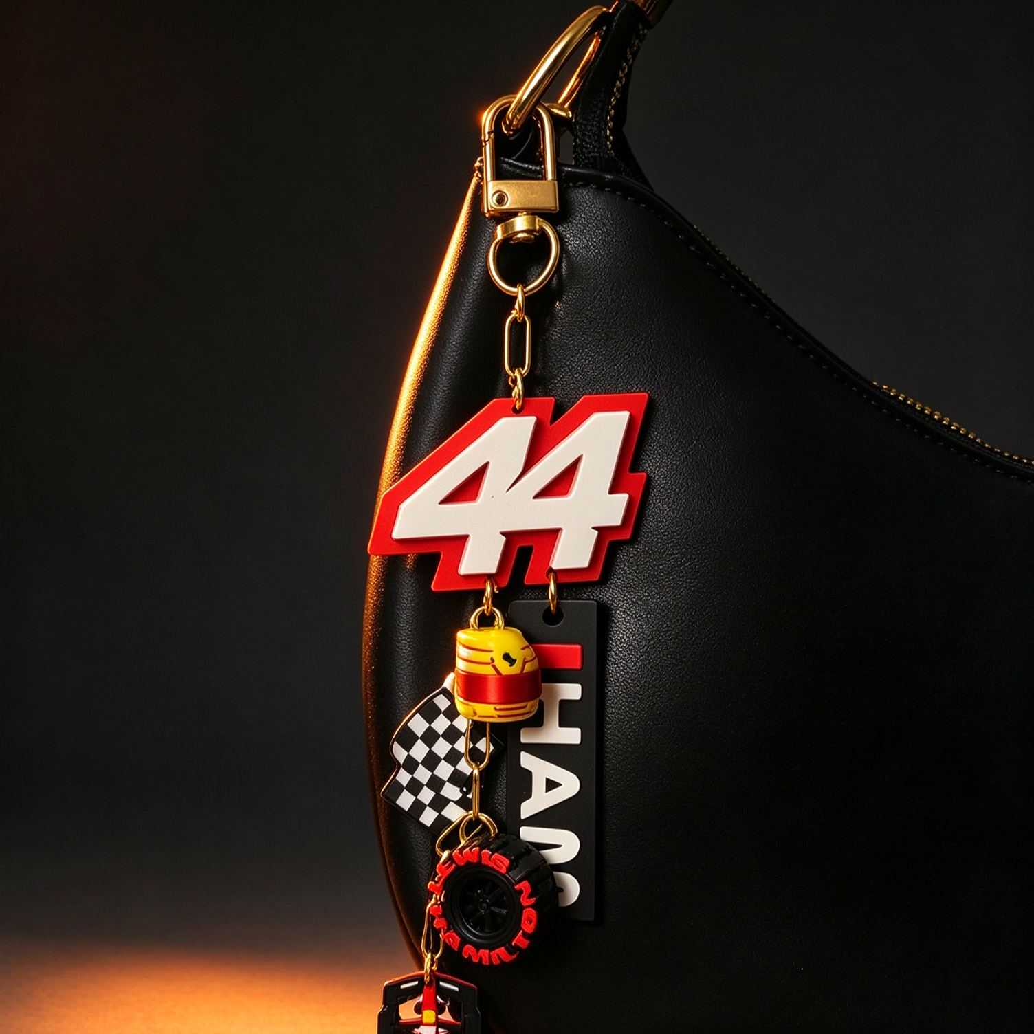 Motorsport Driver Bag Charm, Lewis Racing Helmet Race Car Checkered Flag Keychain Pendant