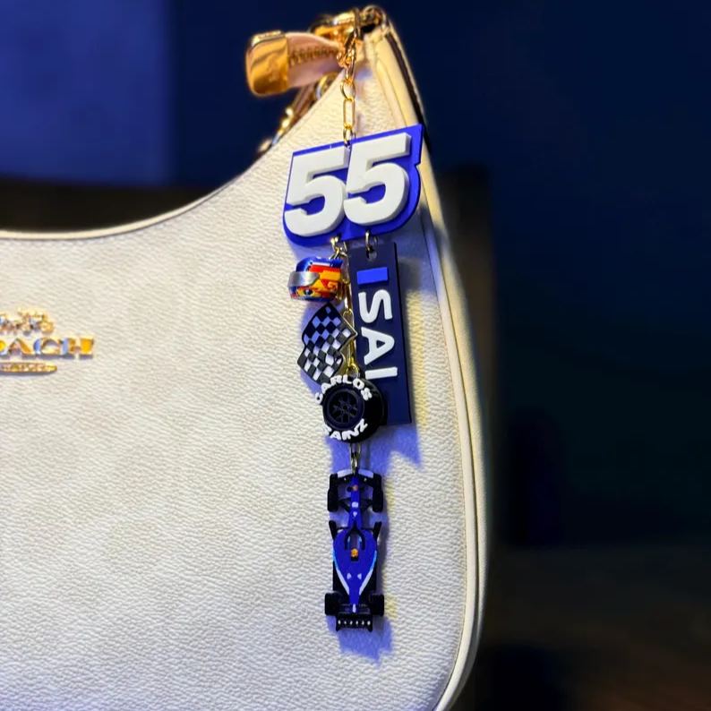 [Copy]Motorsport Driver Bag Charm, Lewis Racing Helmet Race Car Checkered Flag Keychain Pendant