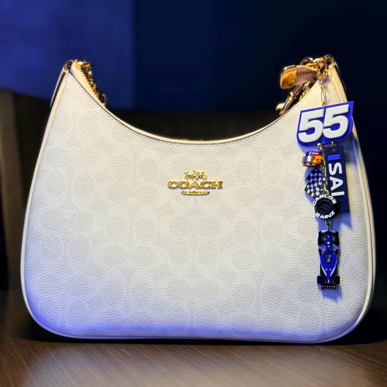 [Copy]Motorsport Driver Bag Charm, Lewis Racing Helmet Race Car Checkered Flag Keychain Pendant