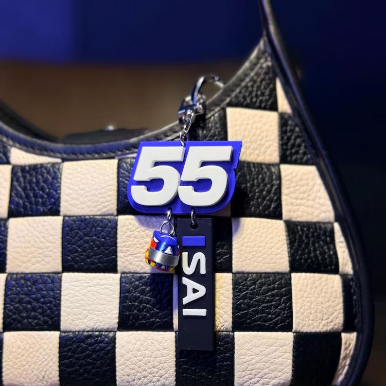 [Copy]Motorsport Driver Bag Charm, Lewis Racing Helmet Race Car Checkered Flag Keychain Pendant