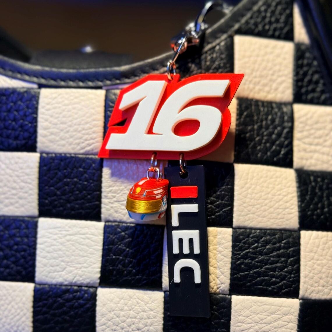 Motorsport Driver Bag Charm, Sainz Racing Helmet Race Car Checkered Flag Keychain Pendant