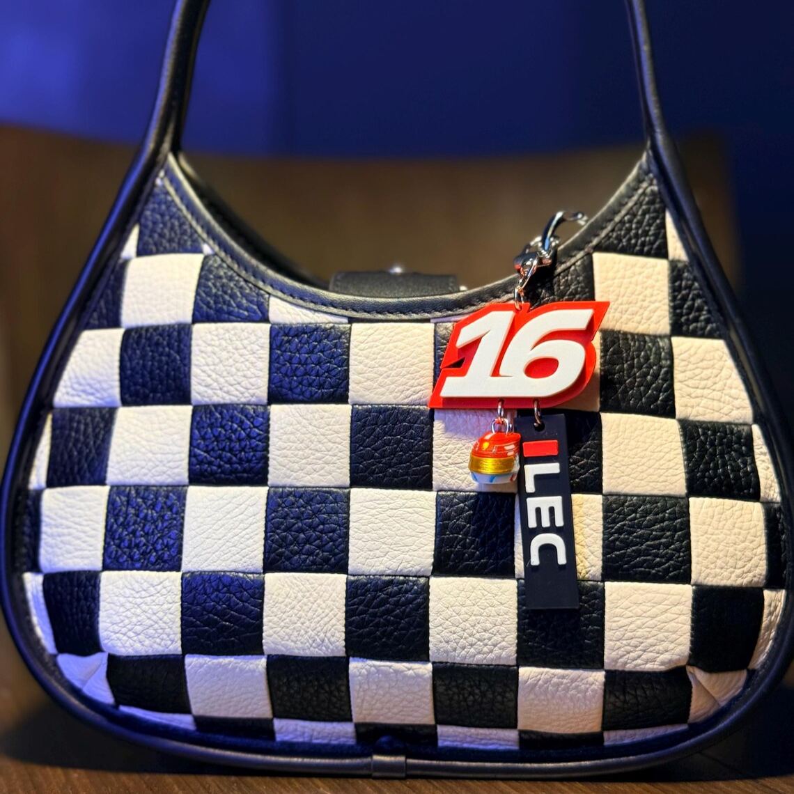 Motorsport Driver Bag Charm, Sainz Racing Helmet Race Car Checkered Flag Keychain Pendant