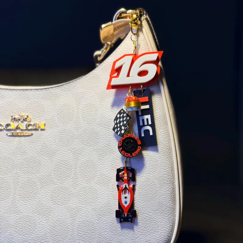 Motorsport Driver Bag Charm, Sainz Racing Helmet Race Car Checkered Flag Keychain Pendant