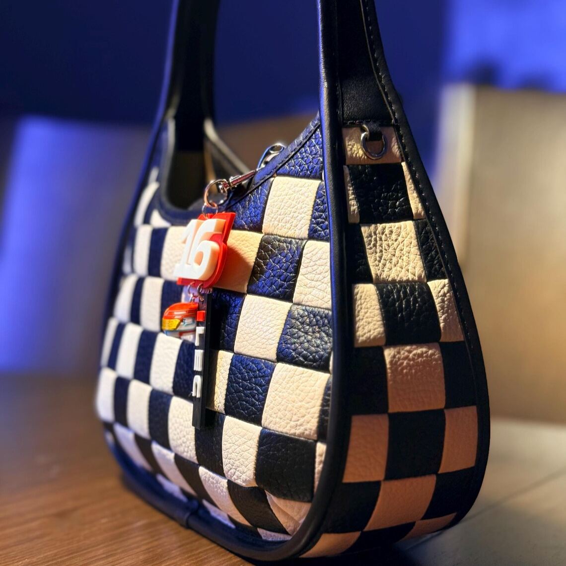 Motorsport Driver Bag Charm, Sainz Racing Helmet Race Car Checkered Flag Keychain Pendant