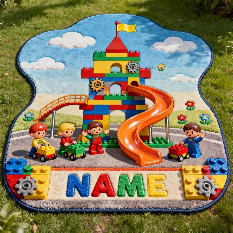Personalized Graphic 3D Print Block Playground Rug Custom Name for Kids Gamer Game Lovers Gift for Birthday Christmas Holiday Party