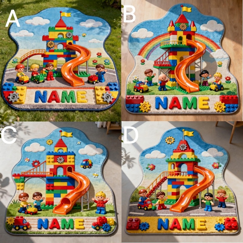 Personalized Graphic 3D Print Block Playground Rug Custom Name for Kids Gamer Game Lovers Gift for Birthday Christmas Holiday Party