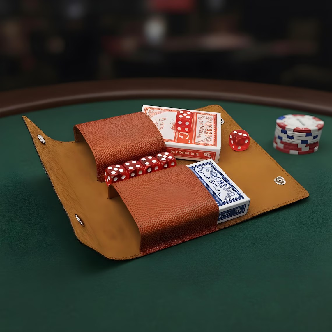Custom Engraved Leather Poker and Dice Set Personalized Travel Game Set Gift for Men Father Husband Anniversary