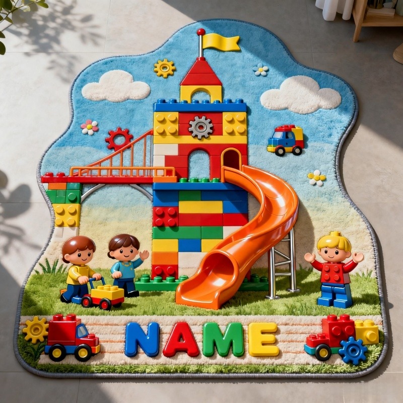 Personalized Graphic 3D Print Block Playground Rug Custom Name for Kids Gamer Game Lovers Gift for Birthday Christmas Holiday Party