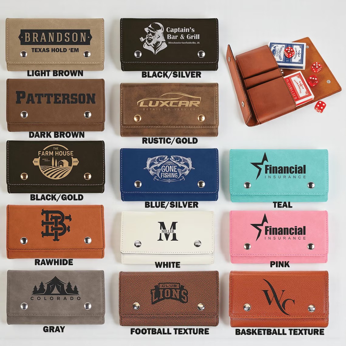 Custom Engraved Leather Poker and Dice Set Personalized Travel Game Set Gift for Men Father Husband Anniversary