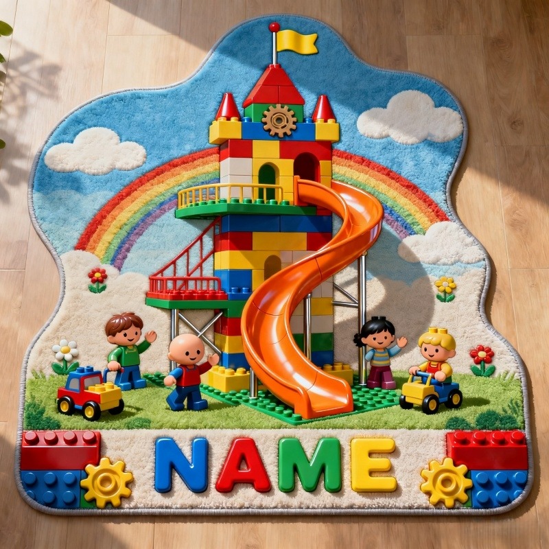 Personalized Graphic 3D Print Block Playground Rug Custom Name for Kids Gamer Game Lovers Gift for Birthday Christmas Holiday Party