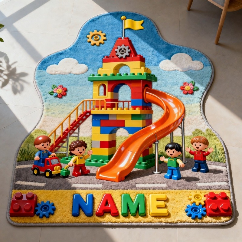 Personalized Graphic 3D Print Block Playground Rug Custom Name for Kids Gamer Game Lovers Gift for Birthday Christmas Holiday Party