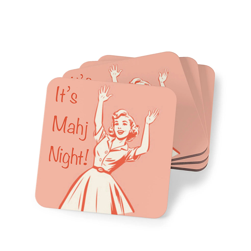 Personalized Retro Mahjong Coasters 1950s Woman Game Night Drinks Coasters Custom Photo and Text for Holiday Party for Her