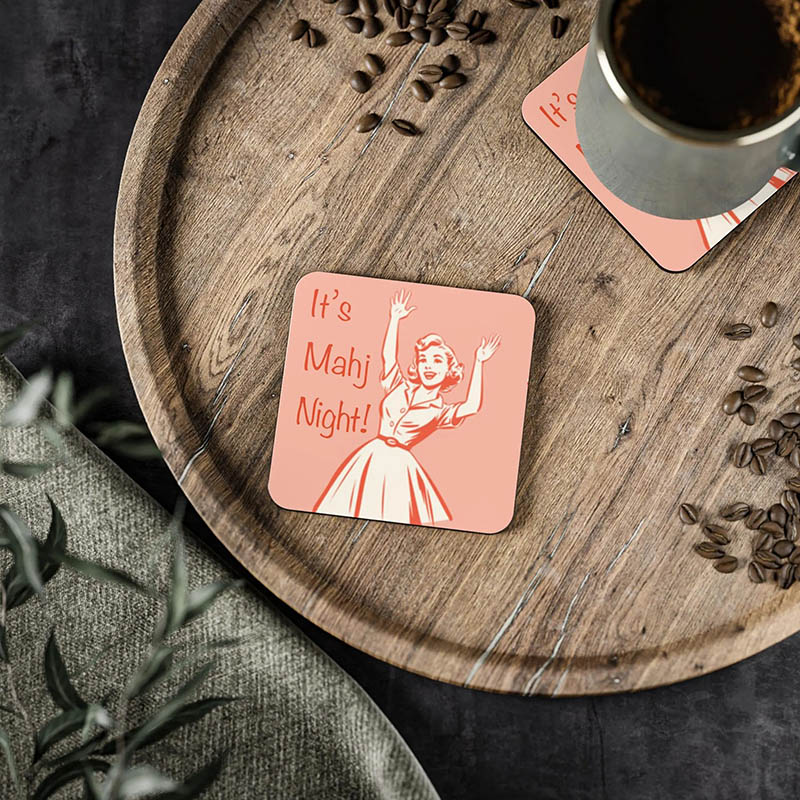 Personalized Retro Mahjong Coasters 1950s Woman Game Night Drinks Coasters Custom Photo and Text for Holiday Party for Her