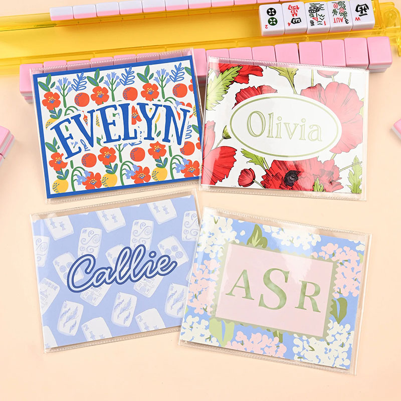 Personalized Multi-Style Colorful Monogram Name Tri-Folded Card Cover Sticker Set Birthday Mahjong Night Gift for Mahjong Lovers