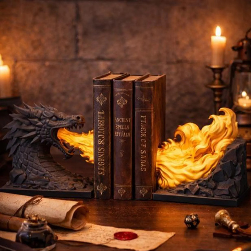 Personalized Dragon Breath Bookend Fantasy Book Nook for DND Game Lovers Book lovers for Game Night Book Corner