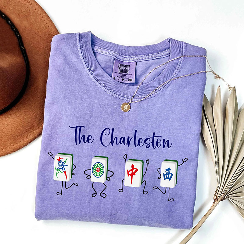 Personalized Charleston Mahjong Washed T-Shirts Dance T-Shirts Custom Tiles and Text for Mahjong Lovers Dance Lovers for Holiday Party for Her