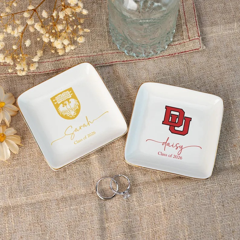 Custom College Logo Trinket Dish Graduation Jewelry Dish University Pride Trinket Tray College Dorm Decor End of Year Gifts Alumni Gifts