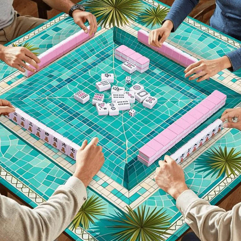 Personalized Mahjong Playing Mat Tropical Pool Mahjong Mat Non Slip Mahjong Game Mat for Mahjong Players