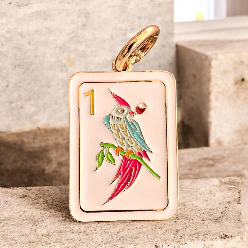 Personalized Mahjong Bag Charm 1 Bam Bird Tile Gold-Tone Keychain Necklace Charm for Mahjong Lovers