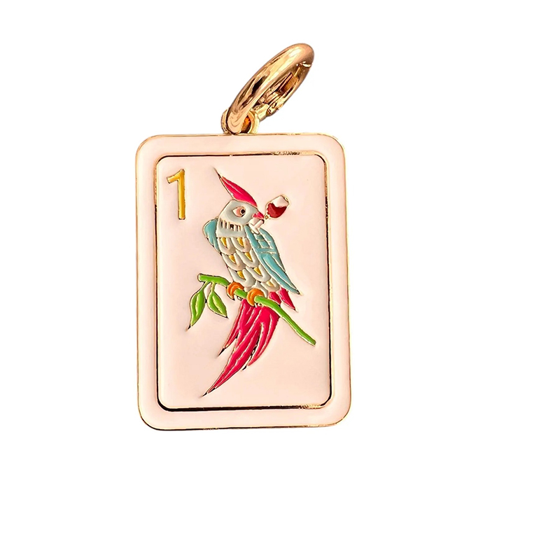 Personalized Mahjong Bag Charm 1 Bam Bird Tile Gold-Tone Keychain Necklace Charm for Mahjong Lovers