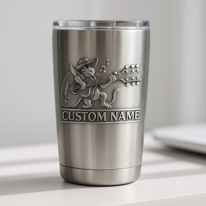 Personalized Furry Animal Playing the Guitar Stainless Steel Tumbler Custom Name Gift for Guitarists Band Members Music Lovers for Performances Birthdays Holiday Parties