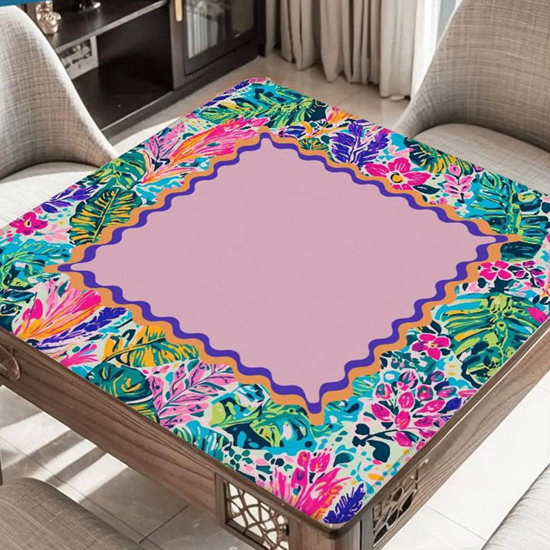 Personalized Tropical Floral Mahjong Mat Pink Center Mahjong Playing Mat Colorful Non Slip Mahjong Table Mat Gift for Mahjong Lovers