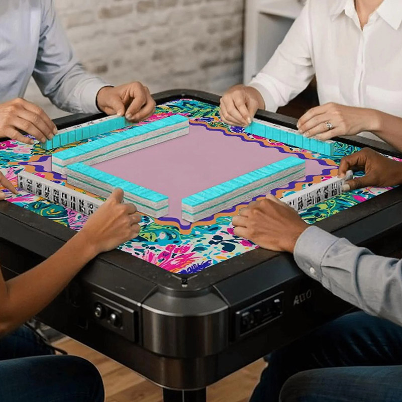 Personalized Tropical Floral Mahjong Mat Pink Center Mahjong Playing Mat Colorful Non Slip Mahjong Table Mat Gift for Mahjong Lovers