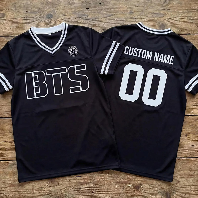 Personalized BTS Kpop Football Jersey Unisex Fan Merch SUGA Jersey Custom Name Number BTS Fan Lovers Players of All Age Kpop Concert Shirt