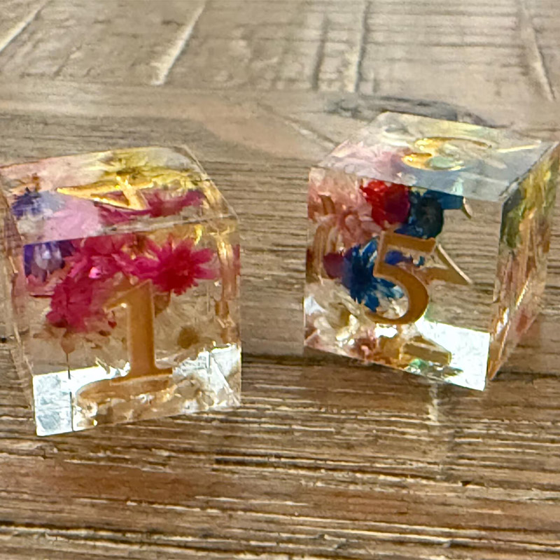 Personalized Mahjong Pair of Flower Dice or Purple Prism Dice Set of 2