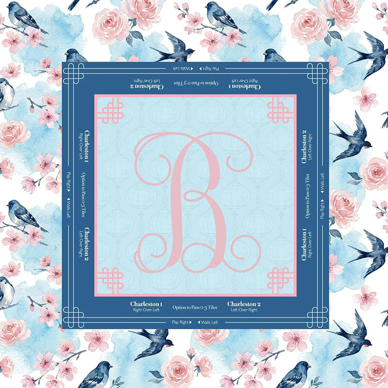 Personalized Bluebird Custom Monogram Mahjong Game Mat Table Cover Game Surface Travel Portable Playing for Game Night