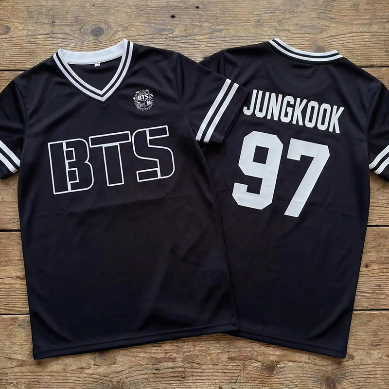 Personalized BTS Kpop Football Jersey Unisex Fan Merch SUGA Jersey Custom Name Number BTS Fan Lovers Players of All Age Kpop Concert Shirt