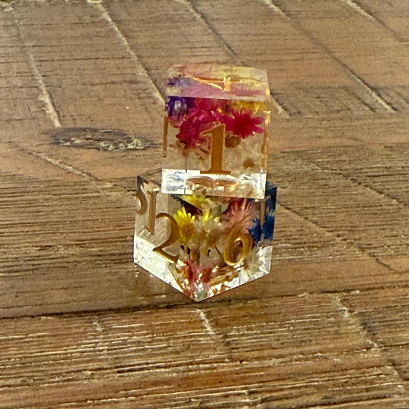 Personalized Mahjong Pair of Flower Dice or Purple Prism Dice Set of 2