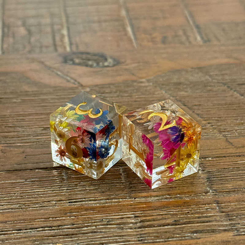 Personalized Mahjong Pair of Flower Dice or Purple Prism Dice Set of 2