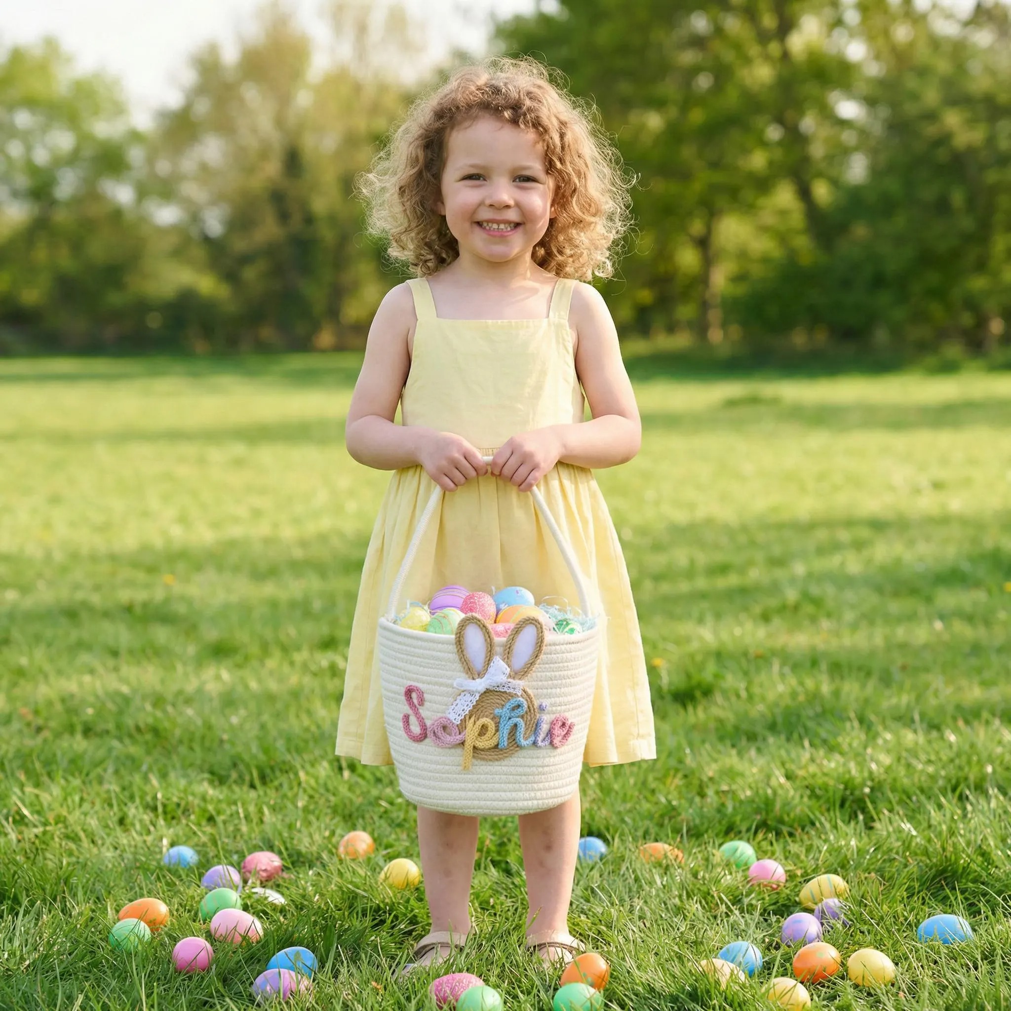 Personalized Easter Bunny Ear Cotton Basket Bunny Carrot Rope Basket Custom Name Cute Kids Gift and Decoration