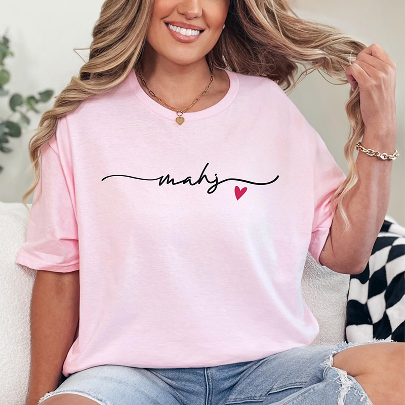 Personalized Mahj Shirt with Heart Mahjong Lover Gift Cozy Crewneck Mahjong Night Outfit Funny Mahjong Group Tshirt Mahjong Friend Gift