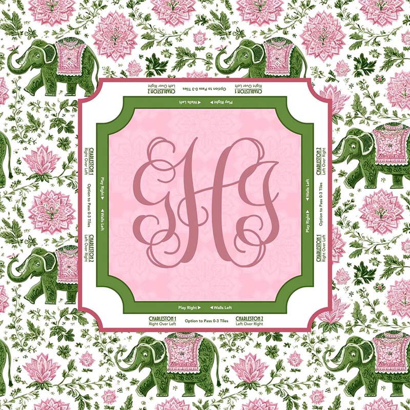 Personalized Jade Elephant Custom Monogram Mahjong Game Mat Table Cover Game Surface Travel Portable Playing for Game Night