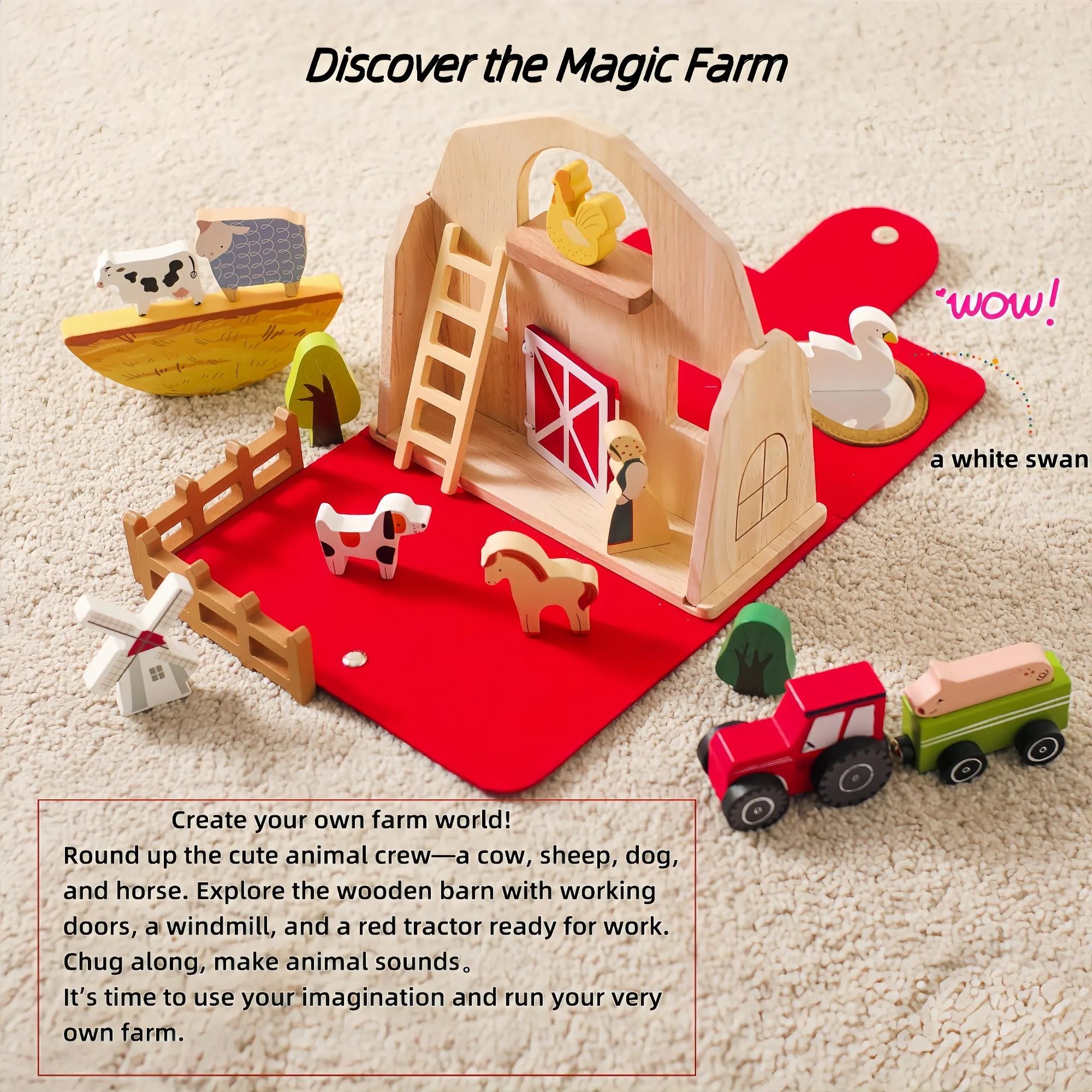 Personalized Wooden Farm Playset for Kids Custom Name Durable Easy Storage and Multiplayer Fun