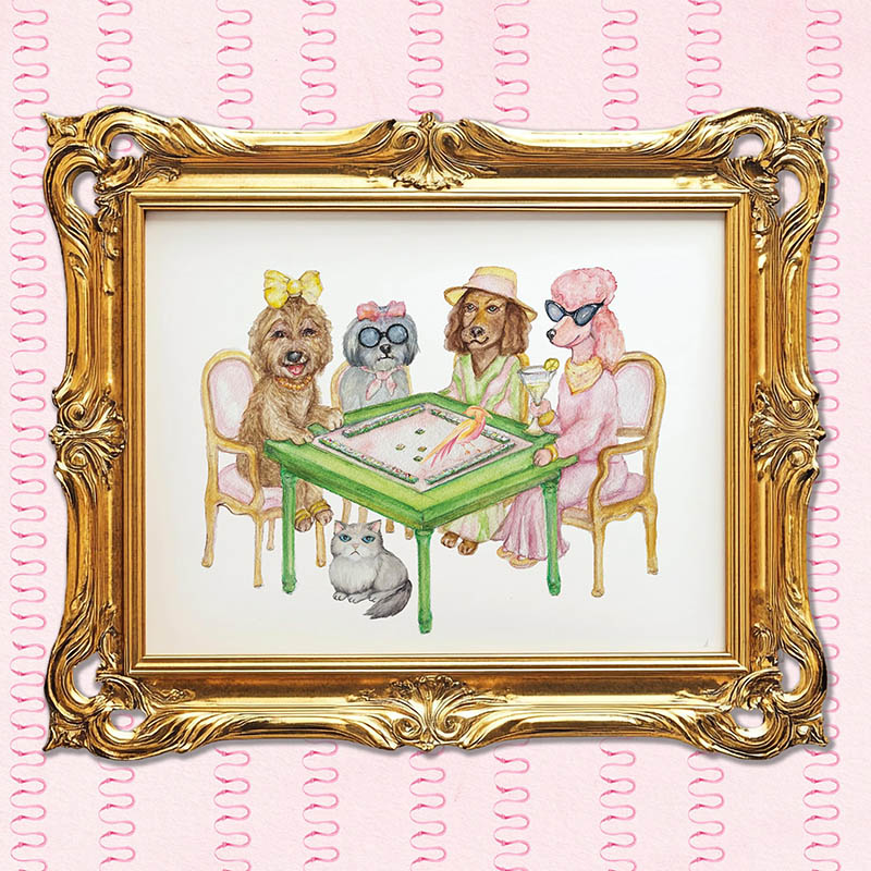 Personalized Pets Playing Mahjong Art Print Art Poster Dog Lover Mahjong Room Decor