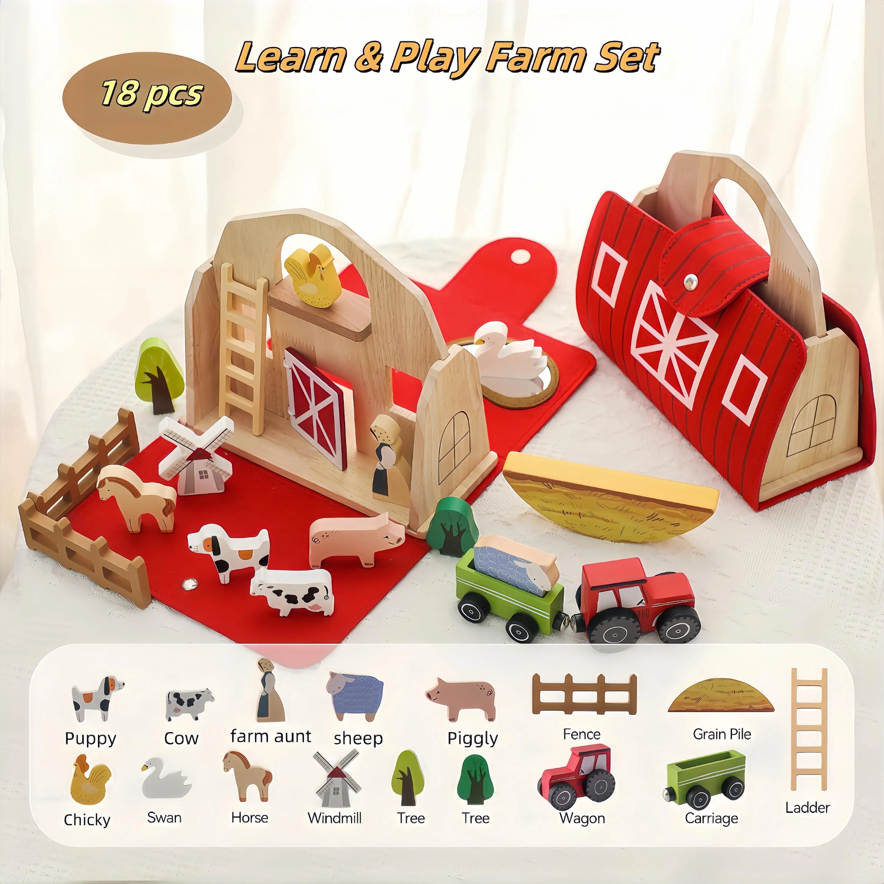 Personalized Wooden Farm Playset for Kids Custom Name Durable Easy Storage and Multiplayer Fun