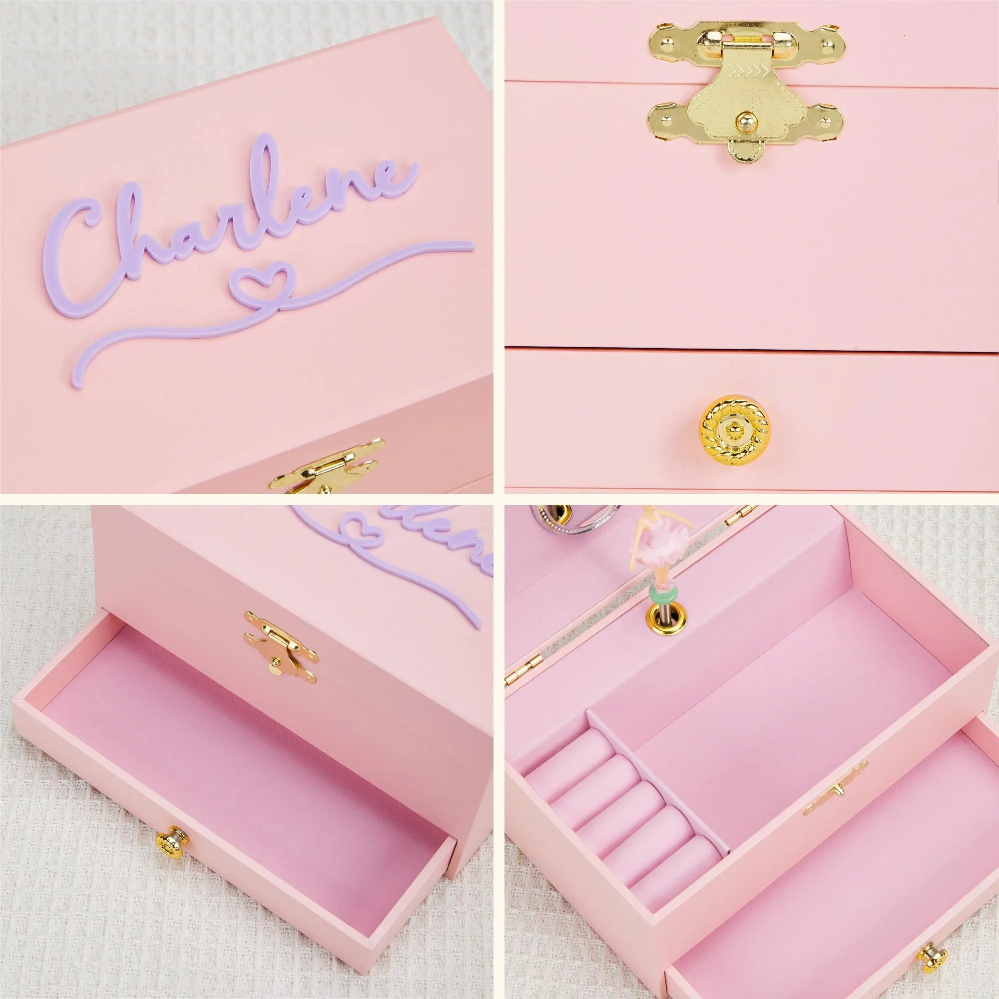 Personalized Ballerina Musical Jewelry Box  Custom Name Keepsake Box  Max 10 Letters with Mirror for Little Girls