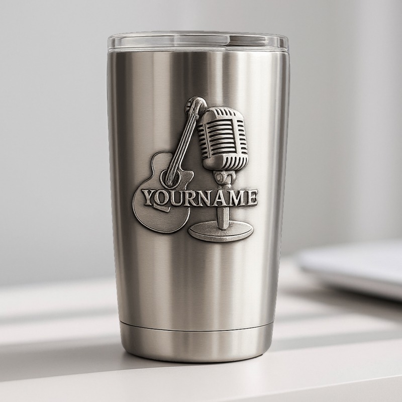 Personalized Guitar Microphones Stainless Steel Tumbler Custom Name Gift for Singer Guitarist Music Lovers for Performances Birthdays Holiday Parties