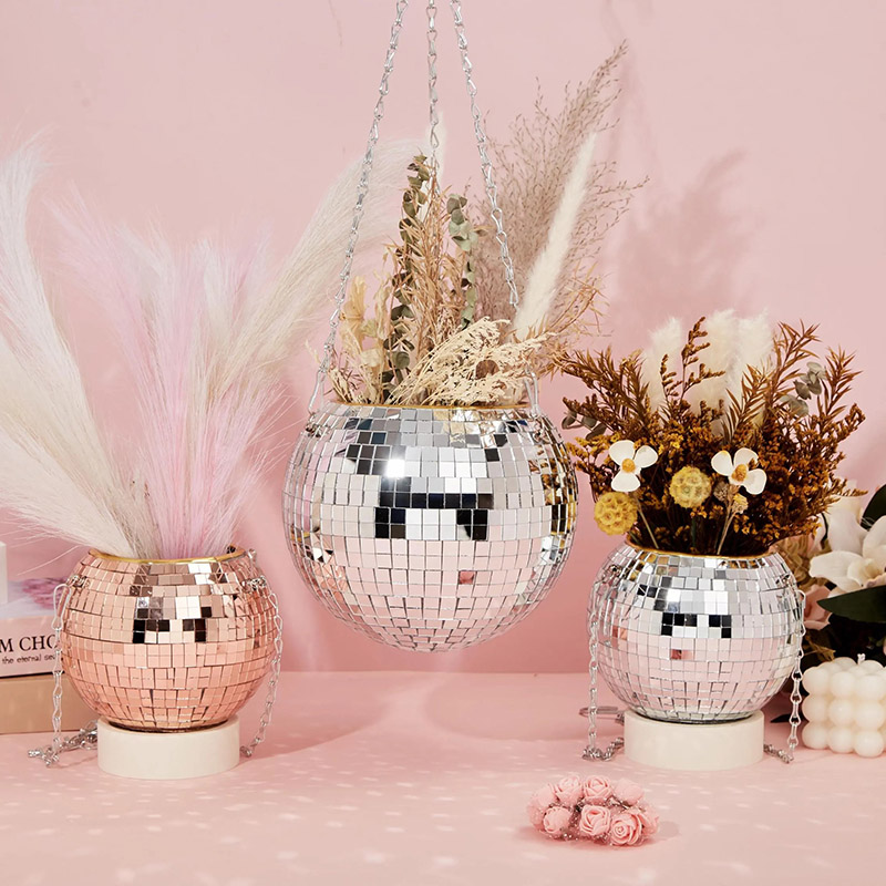 Personalized Sparkling Disco Ball Flower Pot Round Sequined Ball Flower Pot Fun Housewarming Gift for Mom Music Lovers Dance Lovers