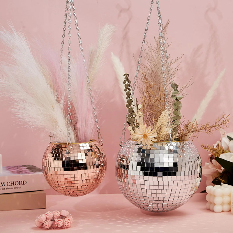 Personalized Sparkling Disco Ball Flower Pot Round Sequined Ball Flower Pot Fun Housewarming Gift for Mom Music Lovers Dance Lovers