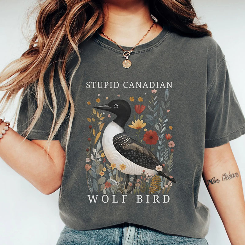 Personalized Stupid Canadian Wolf Birt Shirt Hockey Romance LGBT Hockey Fan Gift Leave me Loon Tee Gift for Bird Lover Book Lovers TV Lovers Unisex Shirt