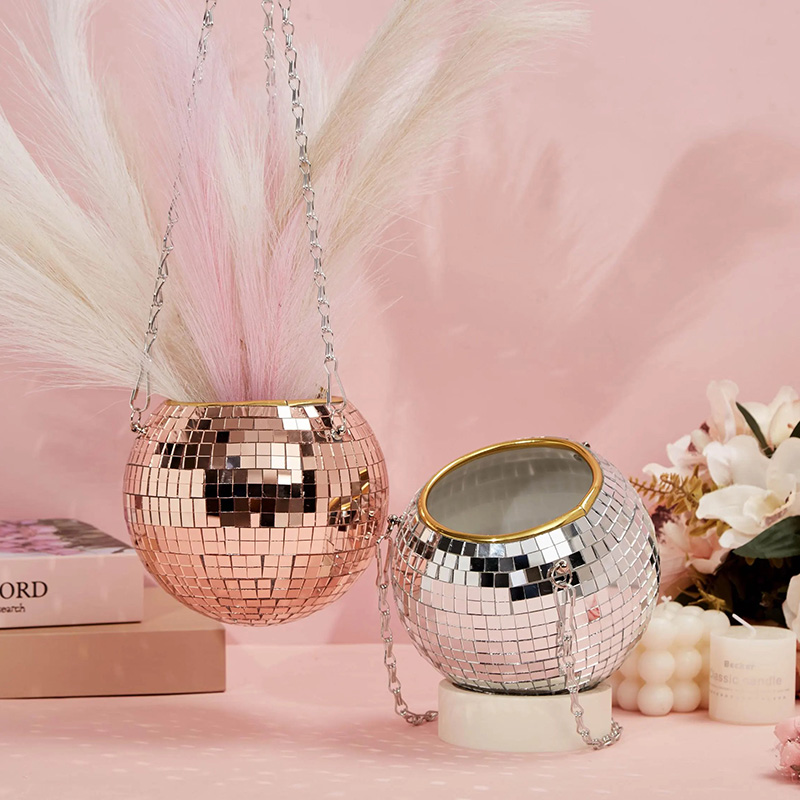 Personalized Sparkling Disco Ball Flower Pot Round Sequined Ball Flower Pot Fun Housewarming Gift for Mom Music Lovers Dance Lovers
