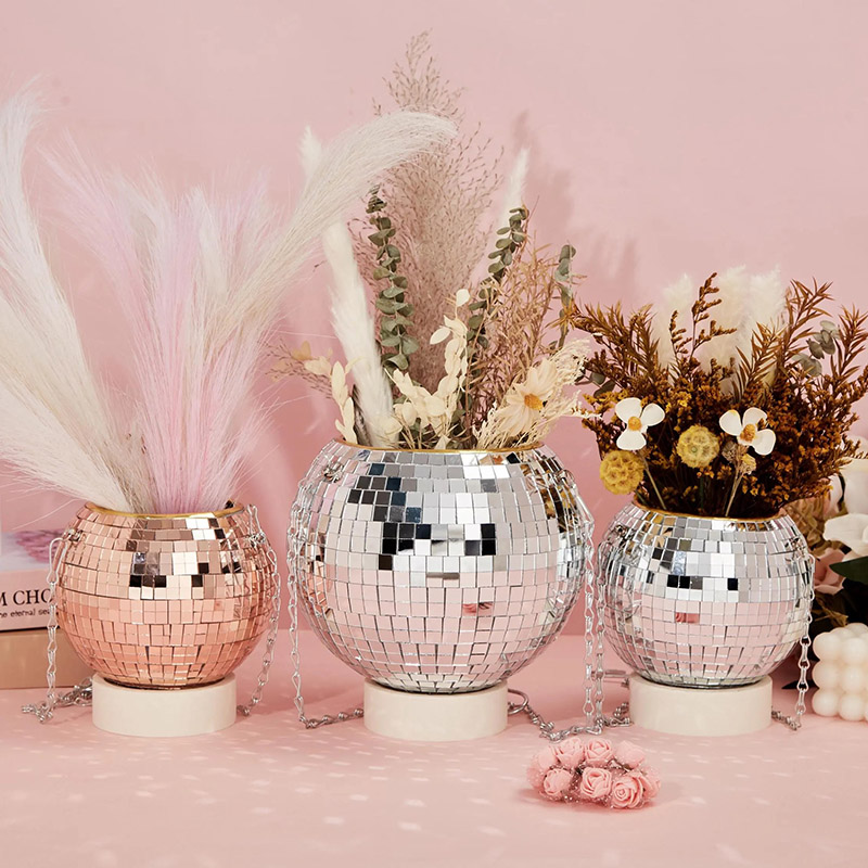 Personalized Sparkling Disco Ball Flower Pot Round Sequined Ball Flower Pot Fun Housewarming Gift for Mom Music Lovers Dance Lovers